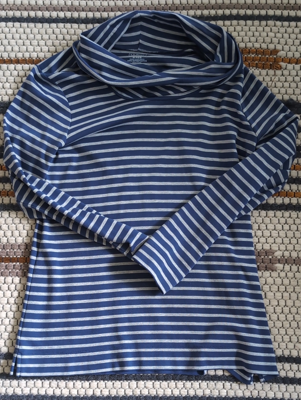 L.L. Bean Blue and White Striped Cowl Neck top